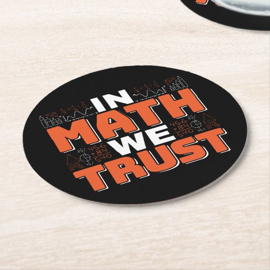 数学先生引用文- In Math We Trust ラウンドペーパーコースター (アングル)