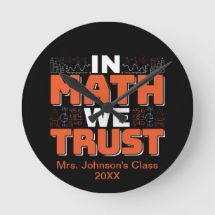 数学先生引用文- In Math We Trust ラウンド壁時計