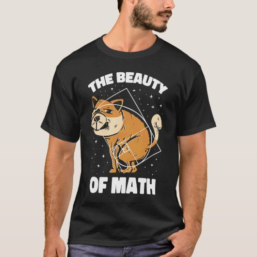 数学好きのためのフィボナッチ黄金比の犬 Tシャツ (正面)