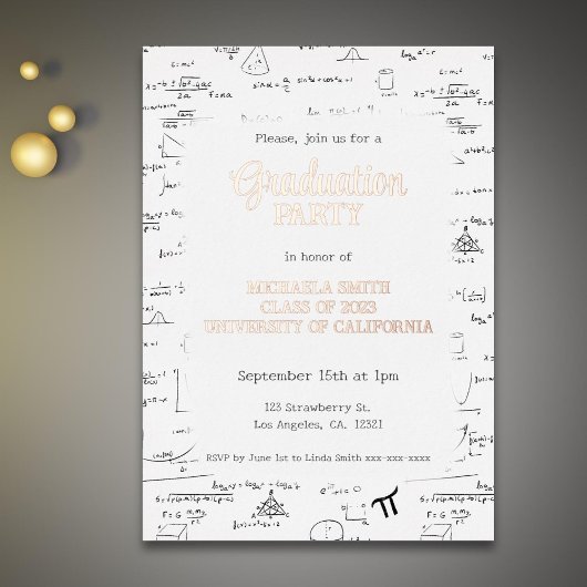 数学式エレガント学院卒業 箔招待状