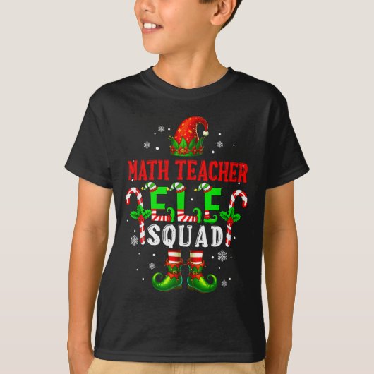 数学教師エルフ部隊 クリスマス エルフ帽子 靴 おもしろい Tシャツ (正面)