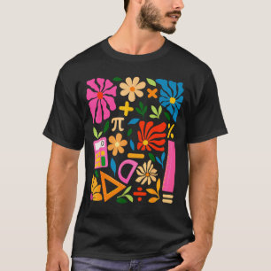 数学教師 数学 円周率の日 ボホ フラワー柄 バックT Tシャツ