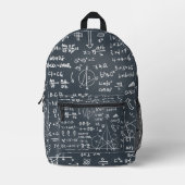 数学的ジオメトリ、数式パターン、黒 プリントバックパック (正面)