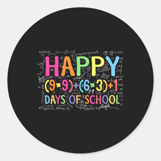 数式ハッピー100日のおもしろい学術T ラウンドシール (正面)