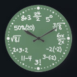 数式時計型2 ラージ壁時計<br><div class="desc">このおもしろいとお洒落カスタム壁時計は数学の愛好家に最適である。算数を試せ時計は数の代わりに数式を持つ。加算、減算、乗算、除算、パーセンテージ、分数、代数、平方根、累乗がある。クロックのこの2番目のバージョンはまた、階乗とキューブのルートを持っている。緑色の黒板に白書いチョークのように見える。時計は数分の白い点を持つ。必要に応じてもし削除できる。数学を素晴らし愛す人のための感謝してい先生ギフトまたはおもしろいを作る。Alina's Pencilで新学期のギフトを追加。</div>