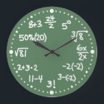 数式時計型2 ラージ壁時計<br><div class="desc">このおもしろいとお洒落カスタム壁時計は数学の愛好家に最適である。算数を試せ時計は数の代わりに数式を持つ。加算、減算、乗算、除算、パーセンテージ、分数、代数、平方根、累乗がある。クロックのこの2番目のバージョンはまた、階乗とキューブのルートを持っている。緑色の黒板に白書いチョークのように見える。時計は数分の白い点を持つ。必要に応じてもし削除できる。数学を素晴らし愛す人のための感謝してい先生ギフトまたはおもしろいを作る。Alina's Pencilで新学期のギフトを追加。</div>