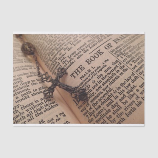 数珠のティッシュペーパーが付いている旧式な聖書 薄葉紙 (正面)