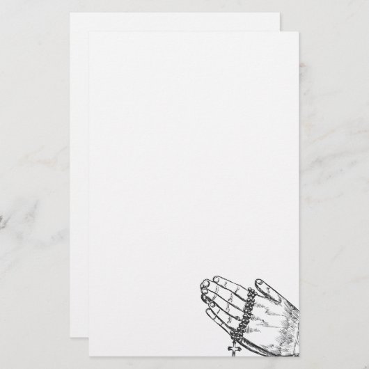 数珠のビーズが付いている手を祈ること 便箋 (正面/裏面)