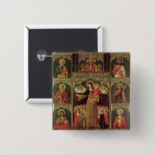 数珠のヴァージンの祭壇の背後の飾り、c.1500 缶バッジ (正面&裏面)