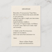 数珠の祈りの言葉のMemorare神聖なカードの私達の女性 名刺 (裏面)