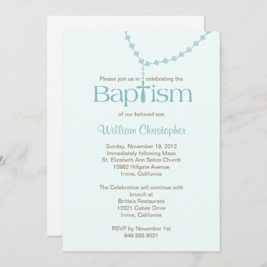 数珠は男の子のための洗礼の招待状に玉を付けます 招待状 (正面/裏面)