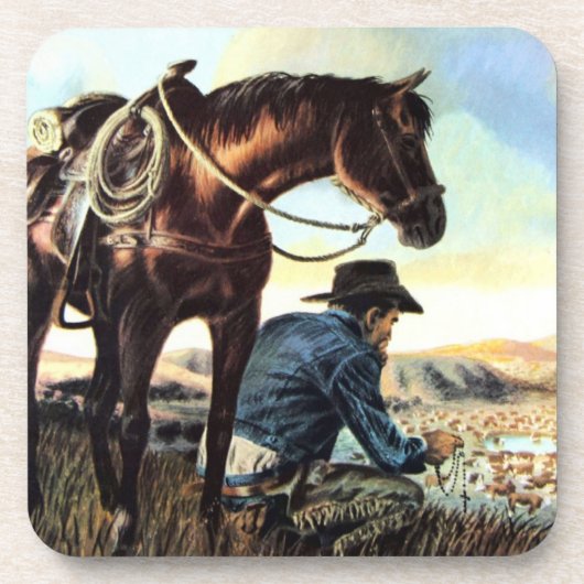 数珠を祈っているカウボーイ コースター (正面)