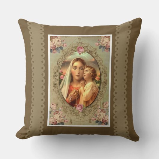 数珠イエス・キリストの聖母マリアの賛美された女性 クッション (正面)