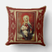 数珠w/Jesusバーガンディの赤の金ゴールドの私達の女性 クッション (正面)