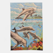 数絵を描順 |イルカよくはしゃぐ類 | キッチンタオル (縦)