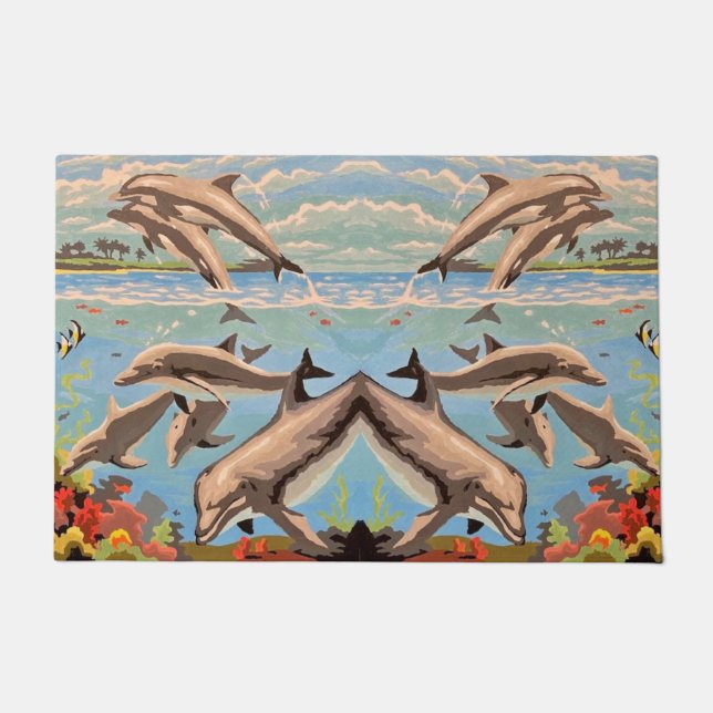 数絵を描順 |イルカよくはしゃぐ類 | ドアマット (正面)