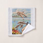 数絵を描順 |イルカよくはしゃぐ類 | バスタオルセット (ウォッシュタオル)