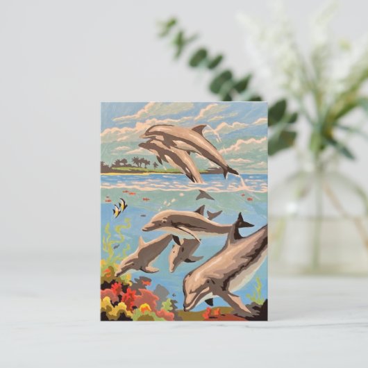 数絵を描順 |イルカよくはしゃぐ類 | ポストカード (スタンド正面)