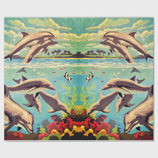 数絵を描順 |イルカよくはしゃぐ類 | ラッピングペーパー (フラット)