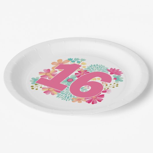 数菓子16の第16女の子の誕生会 ペーパープレート (アングル)