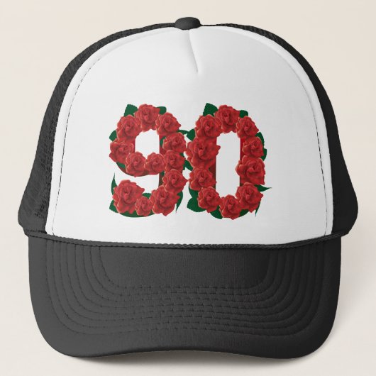 数90のまたは第90誕生日の赤いバラ キャップ (正面)