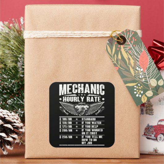 整備士おもしろい時給オートカー整備士労働者 スクエアシール (クリスマス)