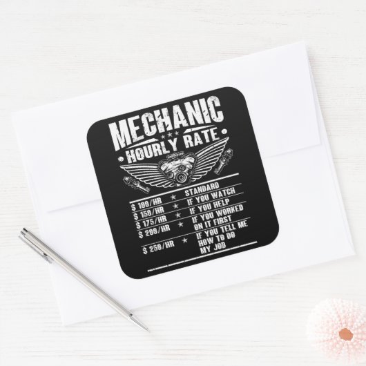 整備士おもしろい時給オートカー整備士労働者 スクエアシール (封筒)