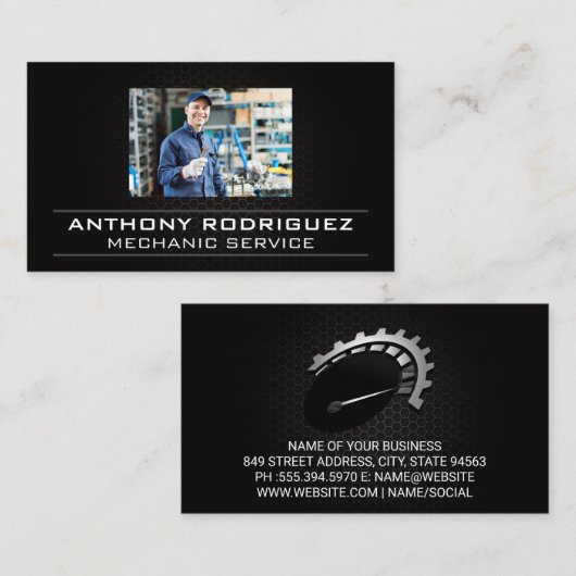 整備士が車で作業 名刺 (正面/裏面)