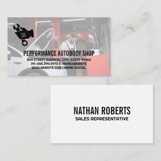整備士が車で作業 | 自動修復 名刺 (正面/裏面)