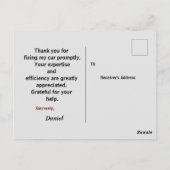 整備士に感謝を伝えるため ポストカード (裏面)