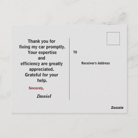 整備士に感謝を伝えるため ポストカード (裏面)