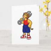 整備士のライオンとレンチ カード (黄色い花)