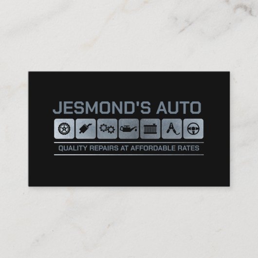 整備士の自動修復メタリックアイコン 名刺 (正面)