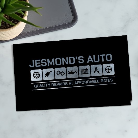 整備士の自動修復メタリックアイコン 名刺