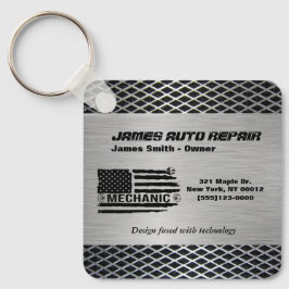 整備士アメリカ国旗の自動修復ビジネスロゴ キーホルダー