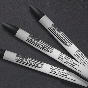 整備士アメリカ国旗の自動修復ビジネスロゴ 黒ボールペン