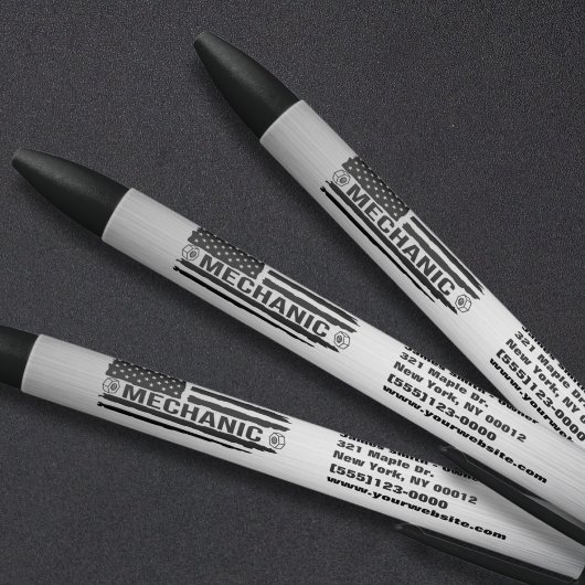 整備士アメリカ国旗の自動修復ビジネスロゴ 黒ボールペン