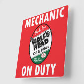 整備士オンデューティサイン。ウルフヘッド油 スクエア壁時計 (傾斜)