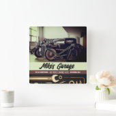 整備士カスタムカーオートバイガレージスクエアウォール スクエア壁時計 (ホーム)