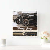 整備士カスタムカーオートバイガレージスクエアウォール スクエア壁時計 (ホーム)