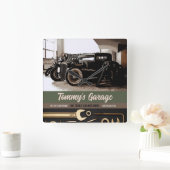 整備士カスタムカーオートバイガレージ スクエア壁時計 (ホーム)