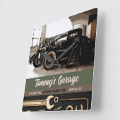 整備士カスタムカーオートバイガレージ スクエア壁時計 (傾斜)