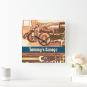 整備士カスタムカーオートバイガレージ スクエア壁時計 (ホーム)