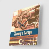 整備士カスタムカーオートバイガレージ スクエア壁時計 (傾斜)