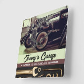 整備士カスタムカーオートバイガレージ スクエア壁時計 (傾斜)