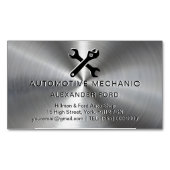 整備士ガレージメタリックシルバーラジアルメタルルック マグネット名刺 (正面)