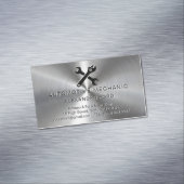 整備士ガレージメタリックシルバーラジアルメタルルック マグネット名刺 (インサイチュ)