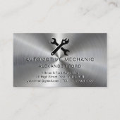整備士ガレージメタリックシルバーラジアルメタルルック 名刺 (正面)