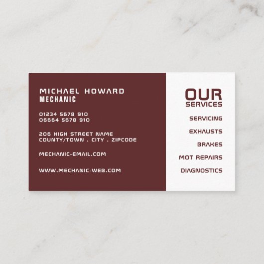 整備士クラシックサングリア自動&修理 名刺 (裏面)