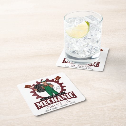 整備士クラシック車庫ビジネスマーケティング スクエアペーパーコースター (インサイチュ)